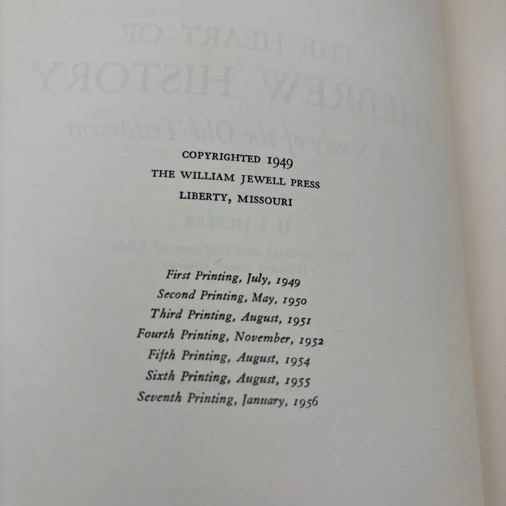 Vintage The Heart of Hebrew History Hester Old Testament Study Hardcover 1956